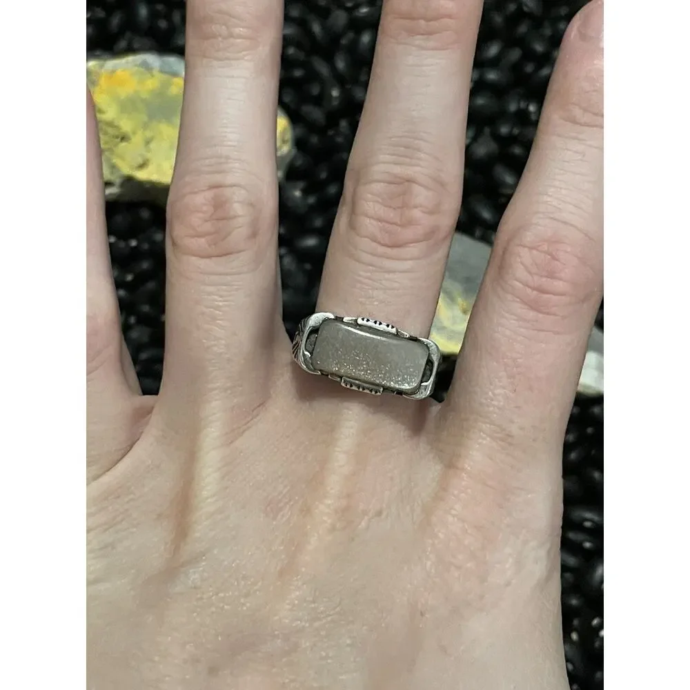 Native Southwest Style Sterling Silver Sandstone Etched Stacker Ring Size 9.5